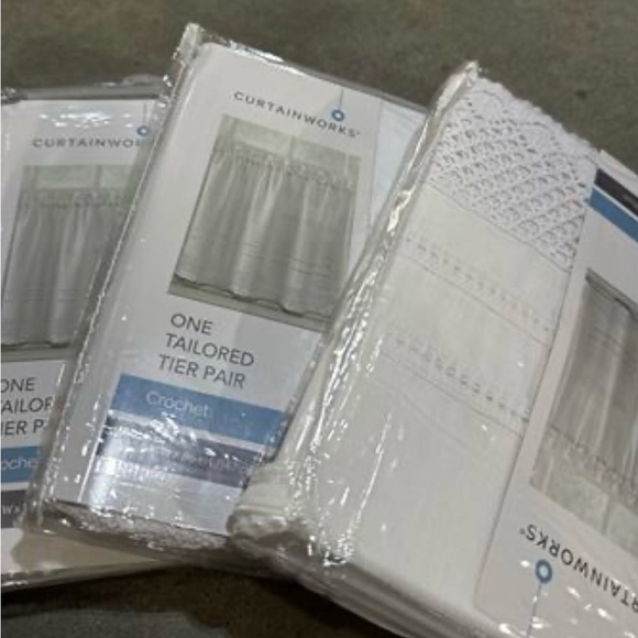 Crochet Valance; Swag and Tier Pair Curtain Collection 3pr 36” - Picture 2 of 5